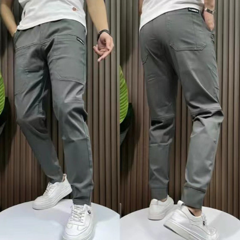 Men's sporty cargo jogger pants with elastic waistband, drawstring, and tapered leg hem StylebySassy