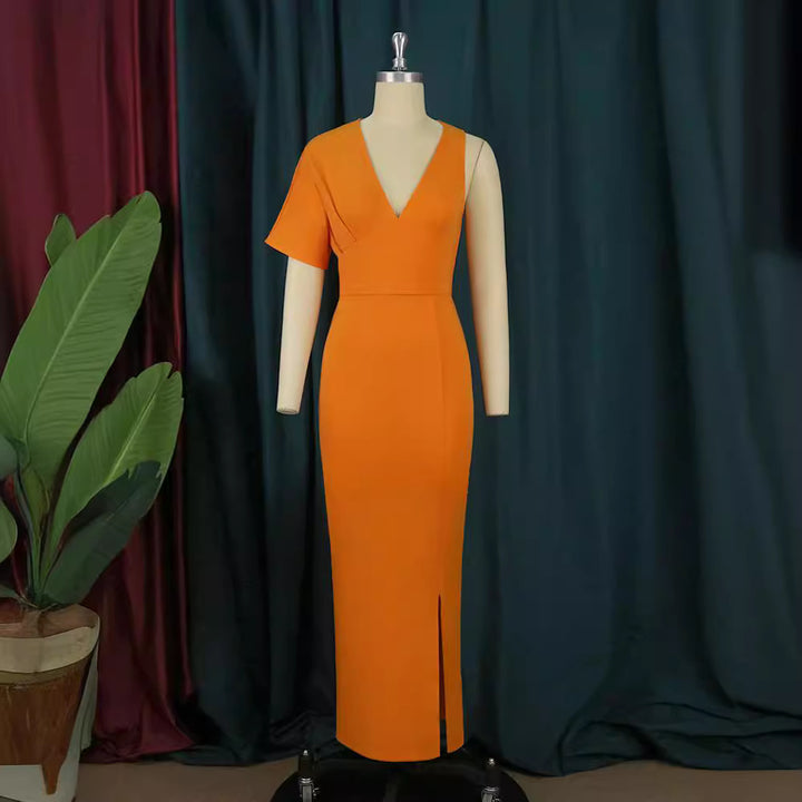 Women's Figure-Hugging Maxi Dress with V-Neck and Side Slit StylebySassy