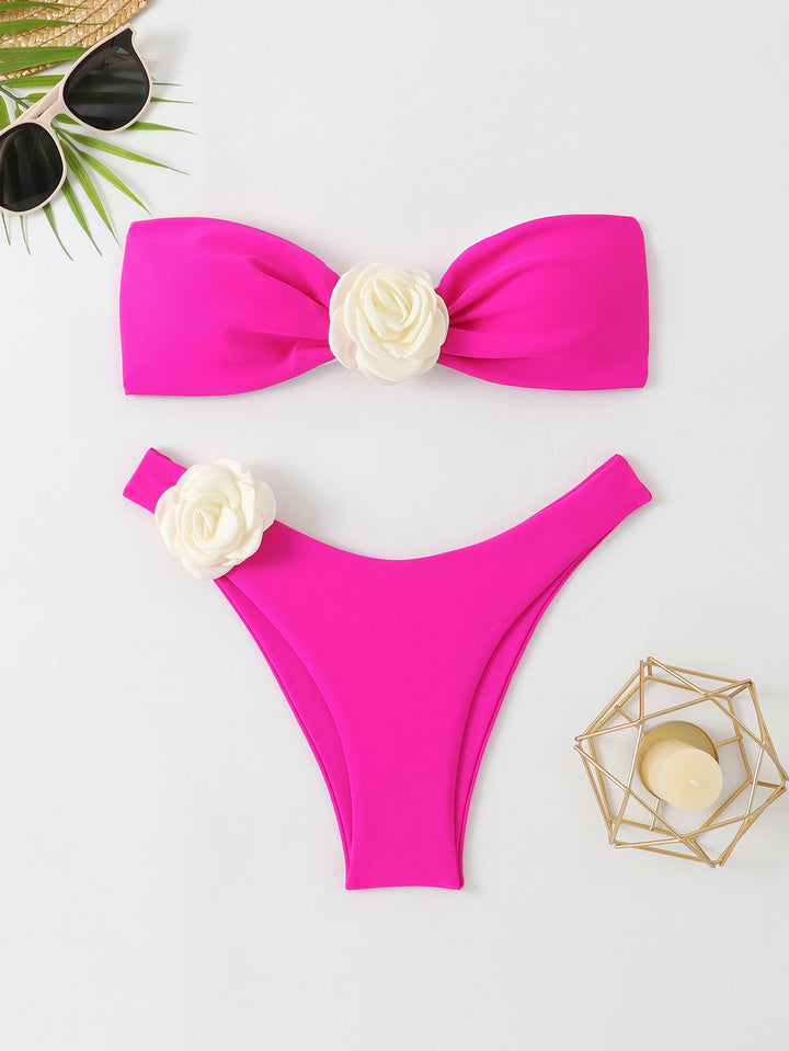 Women's Bandeau Bikini with elegant flower decoration StylebySassy