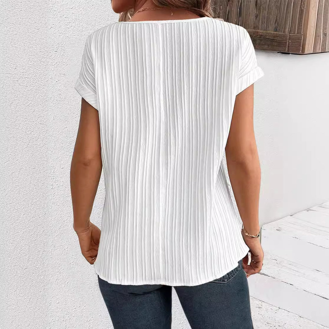 Women's cropped ribbed top with lace trim and V-slit StylebySassy