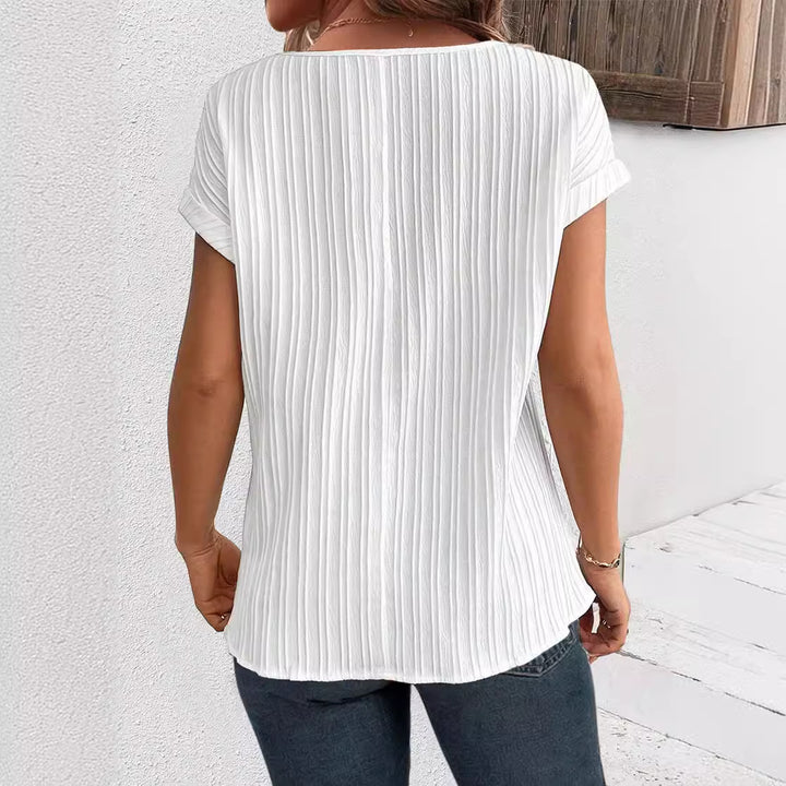 Women's cropped ribbed top with lace trim and V-slit StylebySassy
