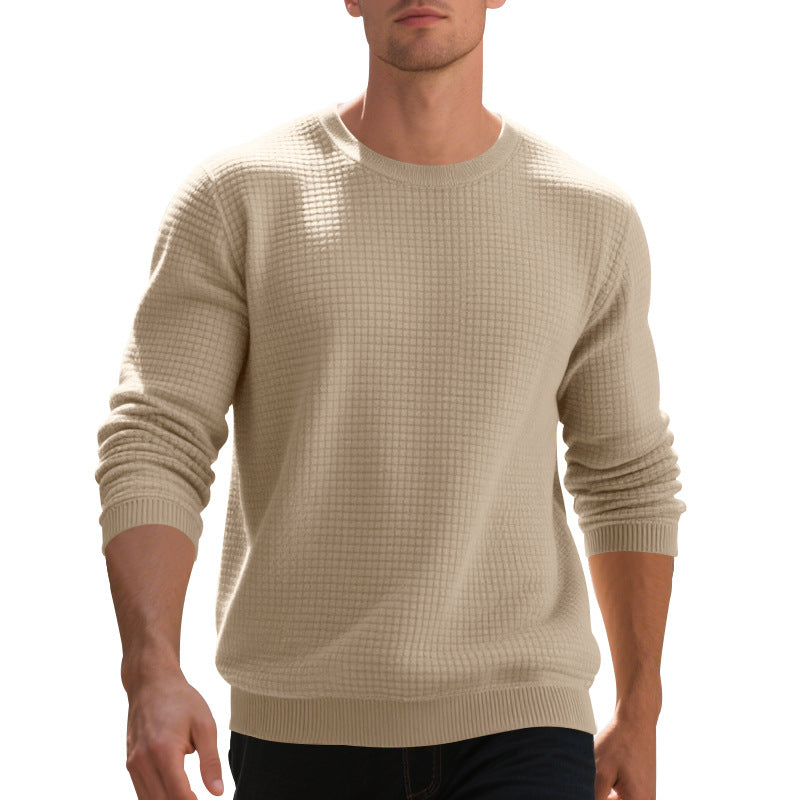 Men's structured knit sweater with waffle texture and round neck StylebySassy