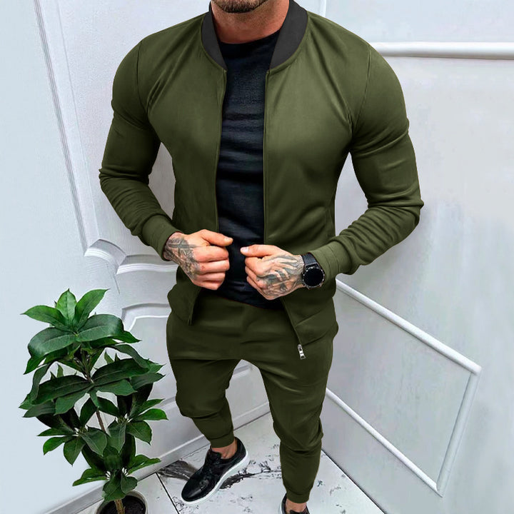 Men's sporty leisure training suit with tailored bomber jacket and tapered jogging pants made of elastic cotton blend StylebySassy