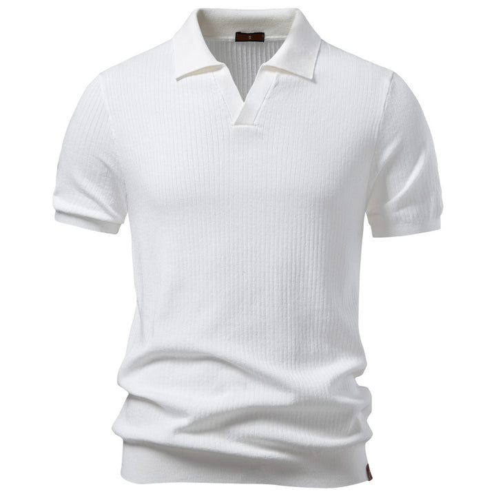 Men's fine ribbed short-sleeve polo shirt with open Kent collar StylebySassy