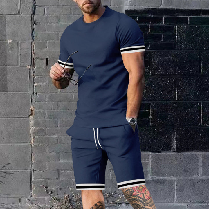Men's athletic leisure set made of cotton fine jersey with contrast cuffs and drawstring short pants StylebySassy