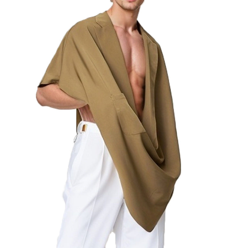 Women's Cape Blazer with shawl collar, open front, patch pocket, and pointed hem StylebySassy