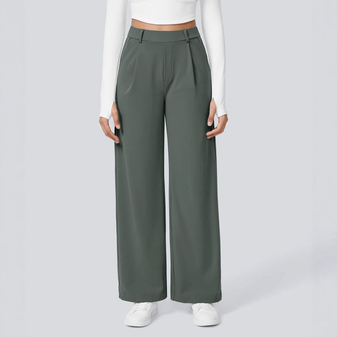 Ladies high-waisted pleated trousers with wide leg, belt loops and side pockets StylebySassy