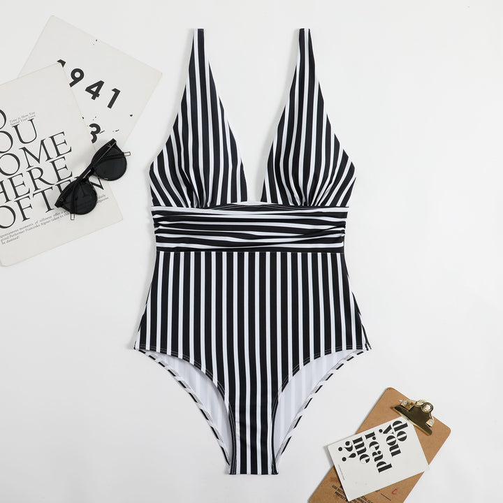 Women's One-Piece Swimsuit with Deep V-Neck and High-Cut Design StylebySassy