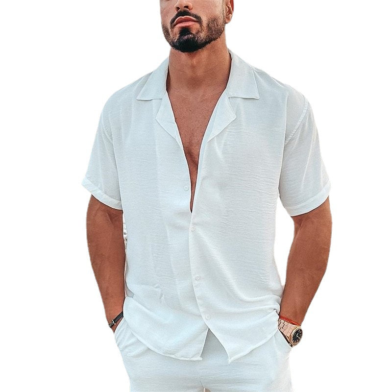 Men's airy beach shirt made of linen blend with lapel collar and open button placket StylebySassy