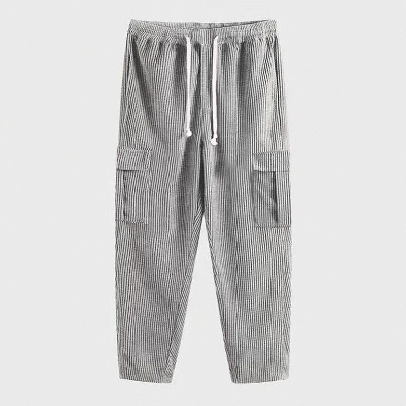 Men's tapered corduroy joggers with elastic drawstring waistband and patch flap pockets StylebySassy