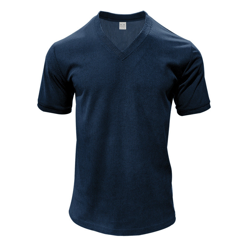 Men's structured V-neck ribbed jersey shirt with short sleeves and a slim fit StylebySassy