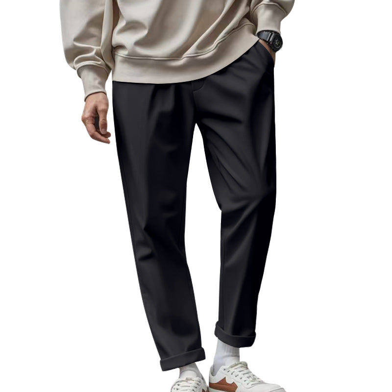 Men's tapered chino pants with turn-up hem and subtle crease StylebySassy