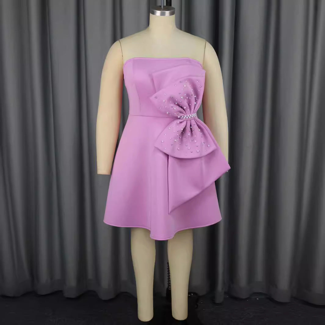 Women's Strapless Cocktail Dress with High-Quality Ruffle Detail and Sparkling Pearls StylebySassy