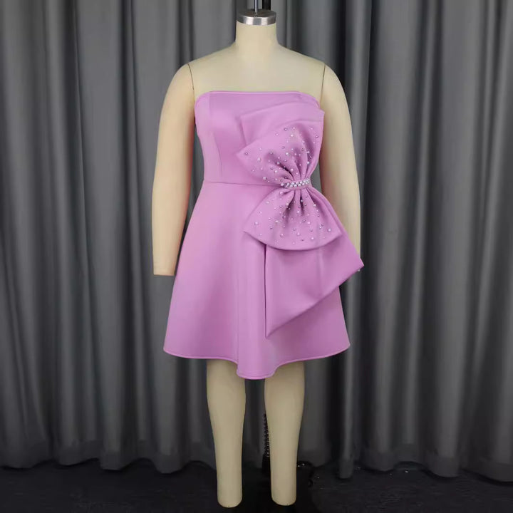 Women's Strapless Cocktail Dress with High-Quality Ruffle Detail and Sparkling Pearls StylebySassy