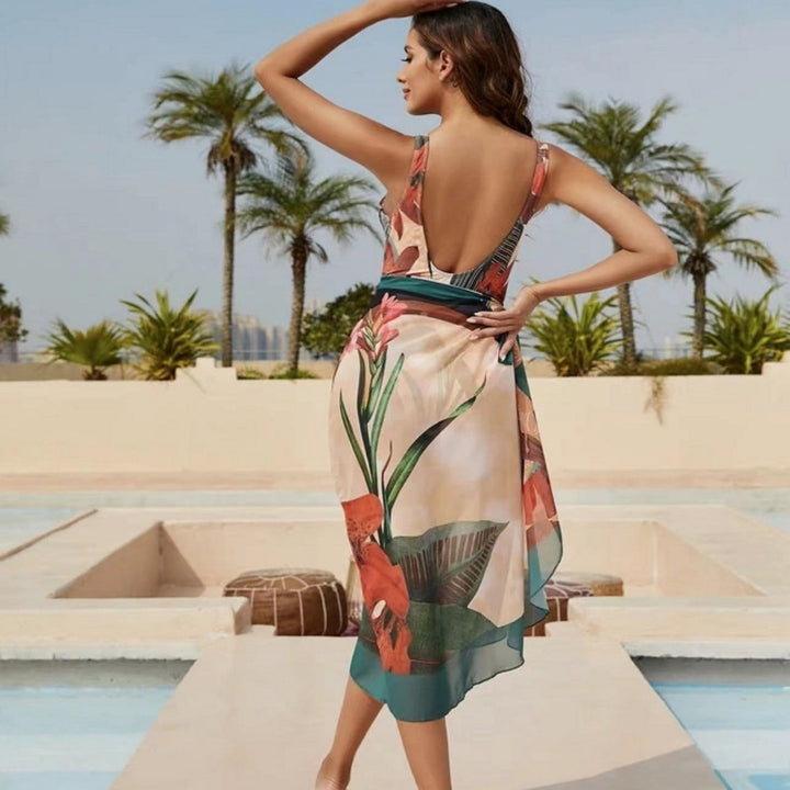 Women Elegant Wrap Swimsuit with Floral Designs and Matching Overlay Skirt StylebySassy
