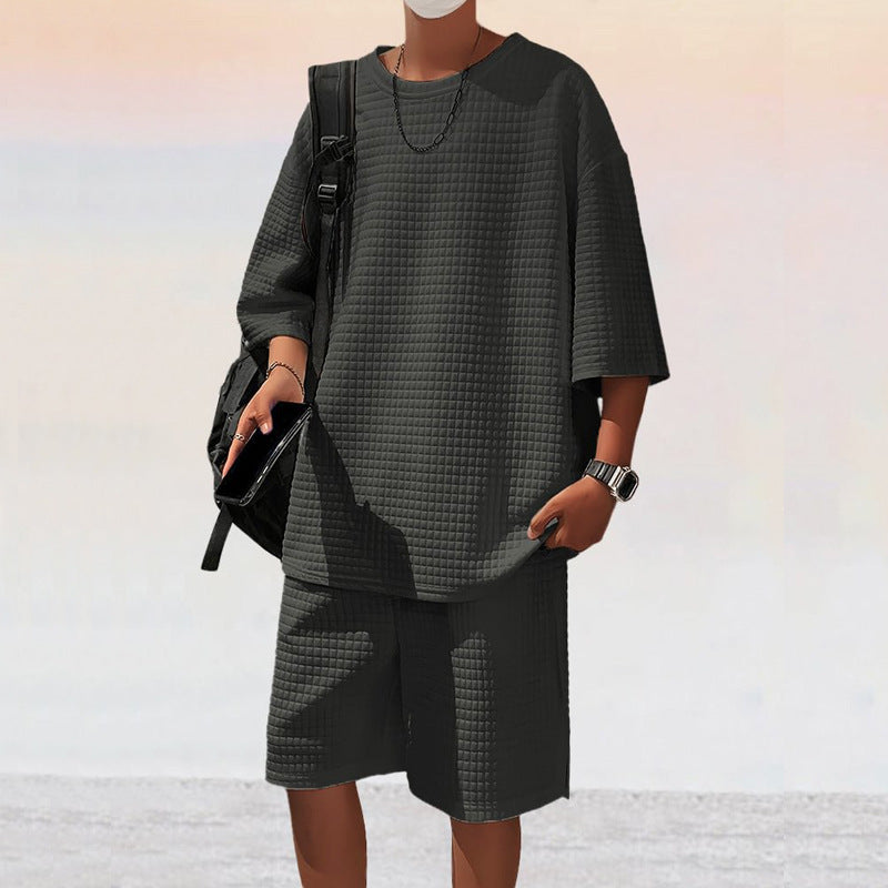 Men's square structure leisure set with oversized round neck shirt and knee-length relax shorts StylebySassy