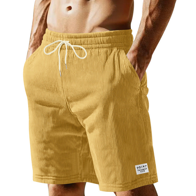 Men's knee-length lounge shorts in ribbed structure jersey with elastic drawstring waistband and patch pockets StylebySassy
