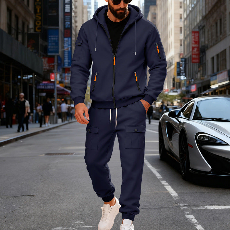 Men's urban hooded tracksuit made of cotton blend with cargo pockets and functional zippers StylebySassy