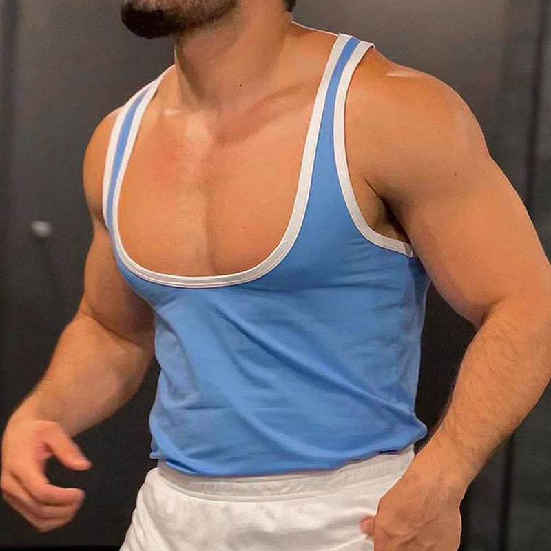 Men's sporty sleeveless muscle shirt with contrast trim StylebySassy