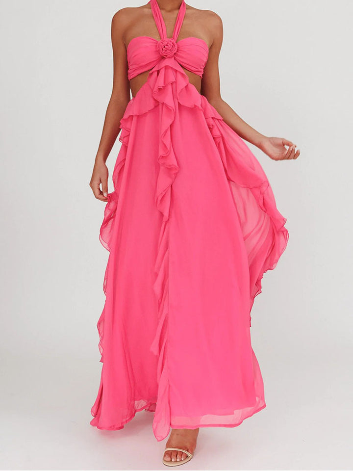 Ladies maxi dress with frills and bandeau neckline StylebySassy