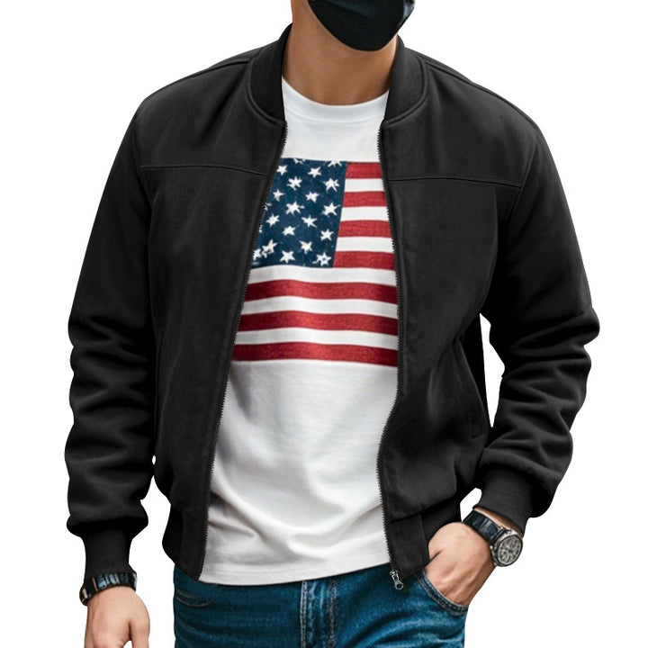 Men's suede look bomber jacket with zipper and ribbed cuffs StylebySassy