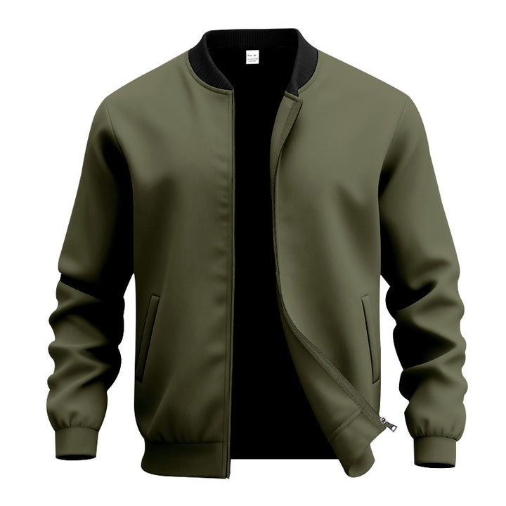 Men's lightweight bomber-style blouson with partially concealed zipper, ribbed cuffs, and side pockets StylebySassy