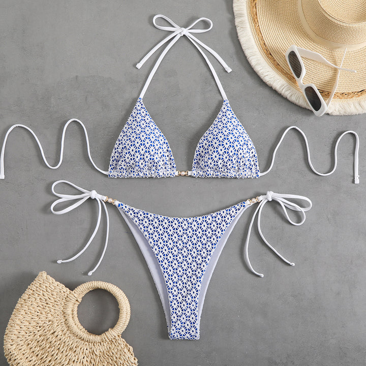 Women's triangle bikini set with adjustable straps and elegant pattern mix StylebySassy
