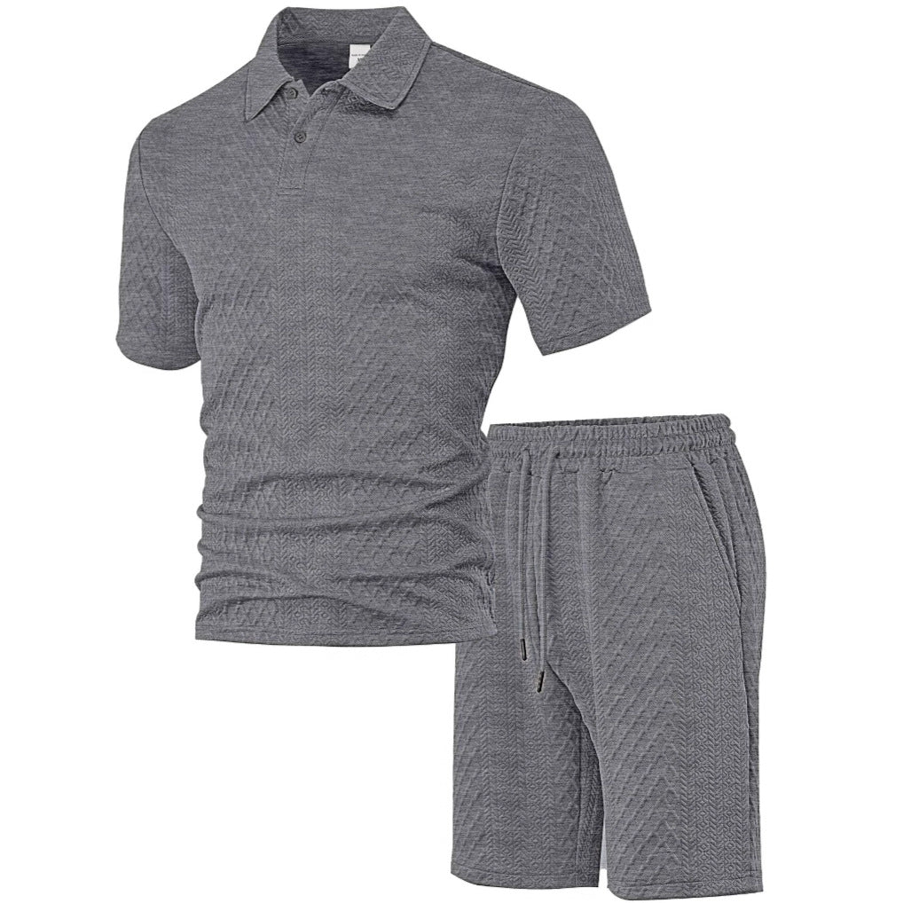 Men's structured polo shirt and bermuda shorts set made of quilted cotton blend StylebySassy