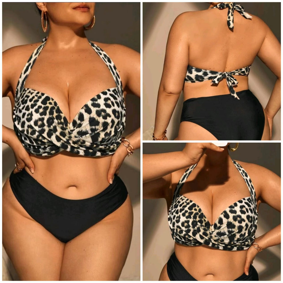 Women's Triangle Bikini with Wrap Look and Animal Pattern StylebySassy