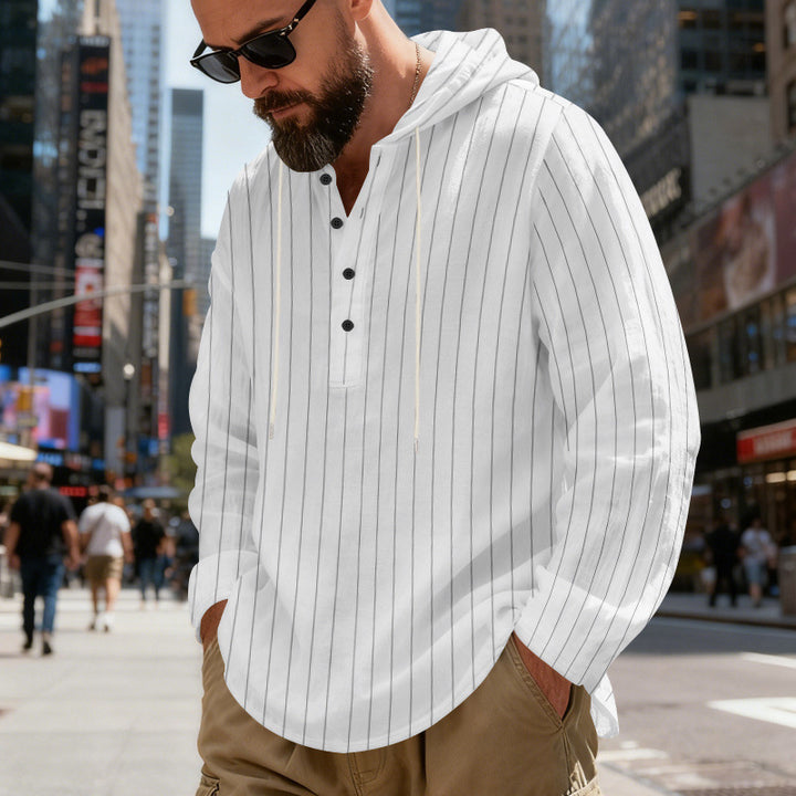 Men's hooded shirt with button placket and pinstripes StylebySassy