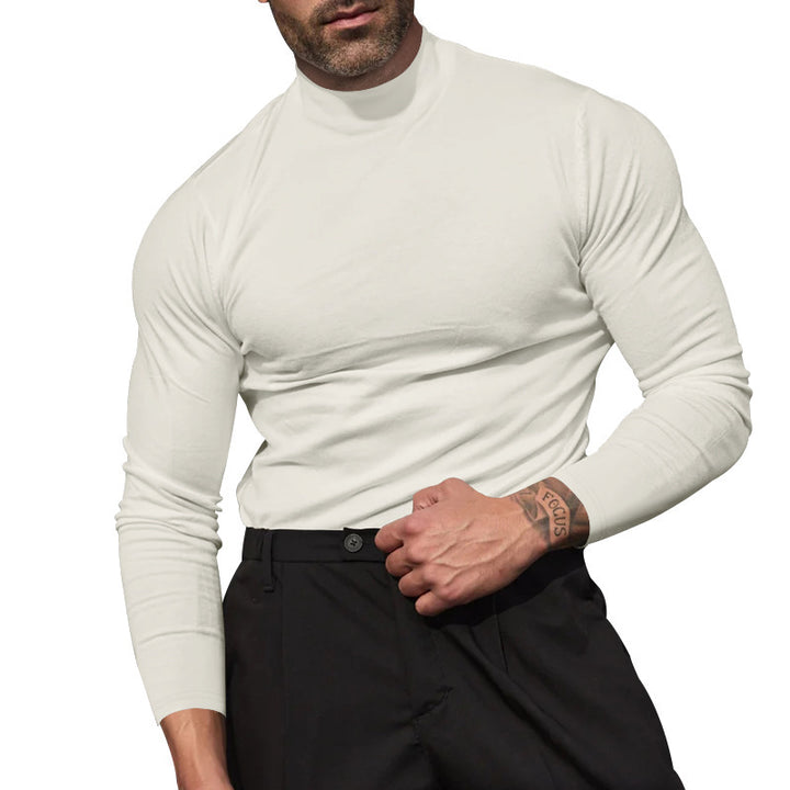 Men's body-hugging fine knit sweater with a tight round neckline StylebySassy
