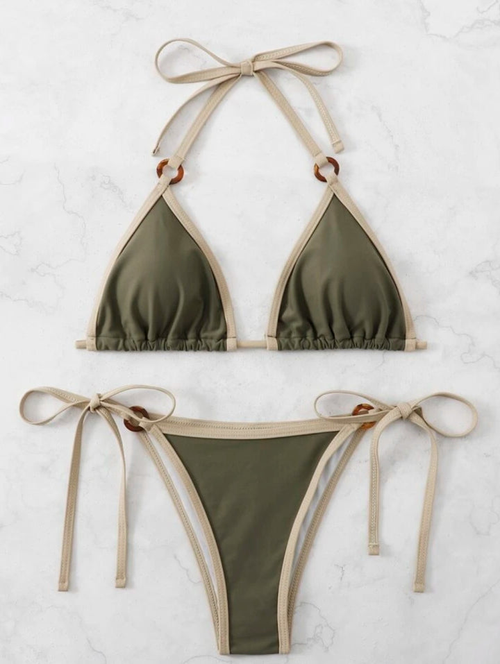 Ladies triangle bikini with adjustable straps and ring details StylebySassy