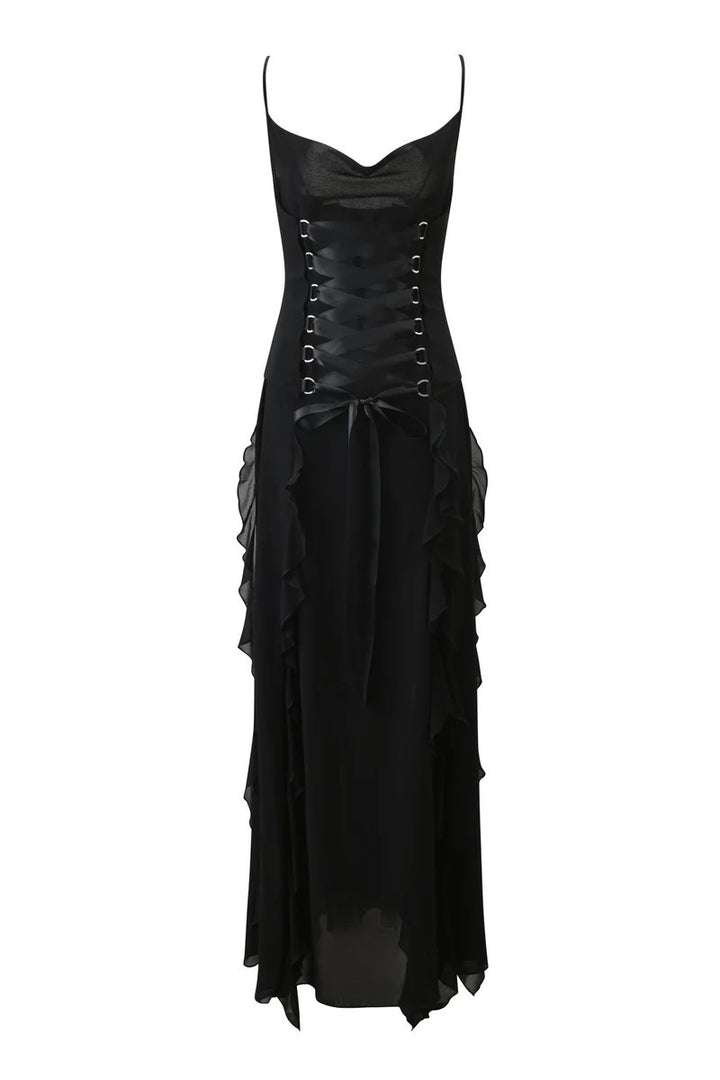 Women's Elegant Wrap Dress with Ruffles and Lacing Details StylebySassy