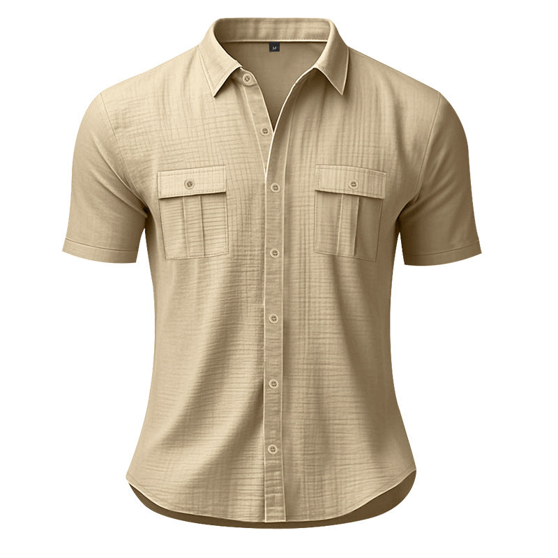 Men's Nan Lightweight Structured Short Sleeve Shirt with Chest Flaps and Full Button Placket StylebySassy