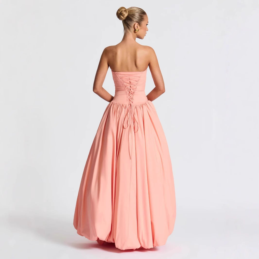 Women's Strapless Ball Gown with High Slit and Flowing Skirt StylebySassy
