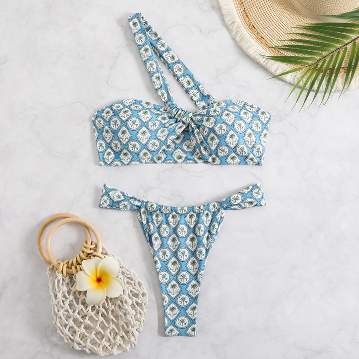 Women's bandeau bikini with asymmetrical straps and fashionable wrap details StylebySassy