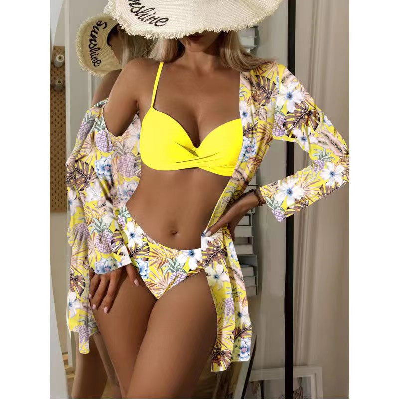 Women’s Bikini Set with Floral Patterns and Elegant Cover-Up StylebySassy