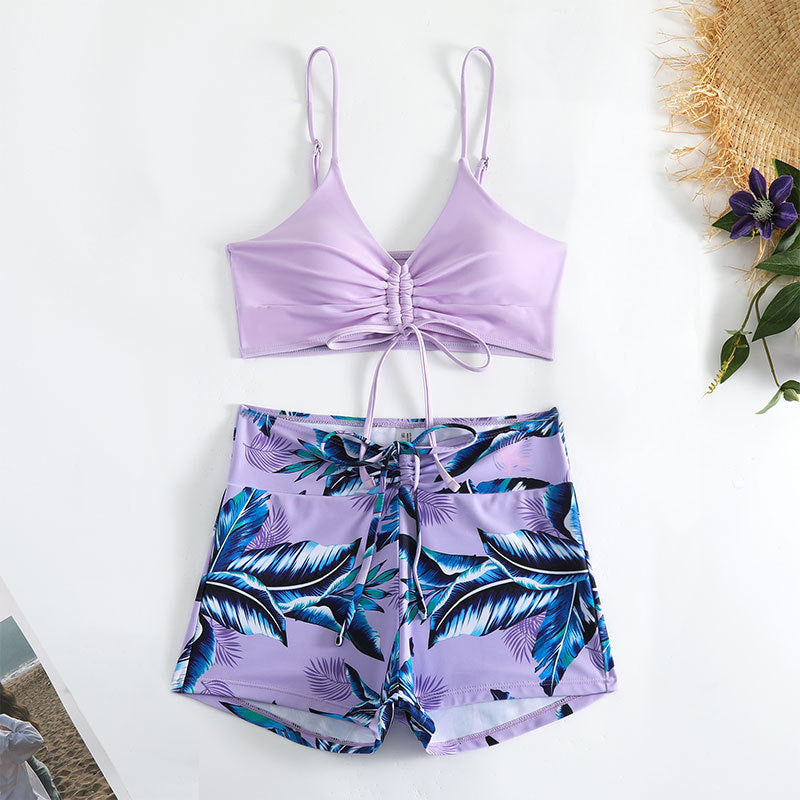 Ladies bikini set with horizontally gathered top and casual shorts StylebySassy