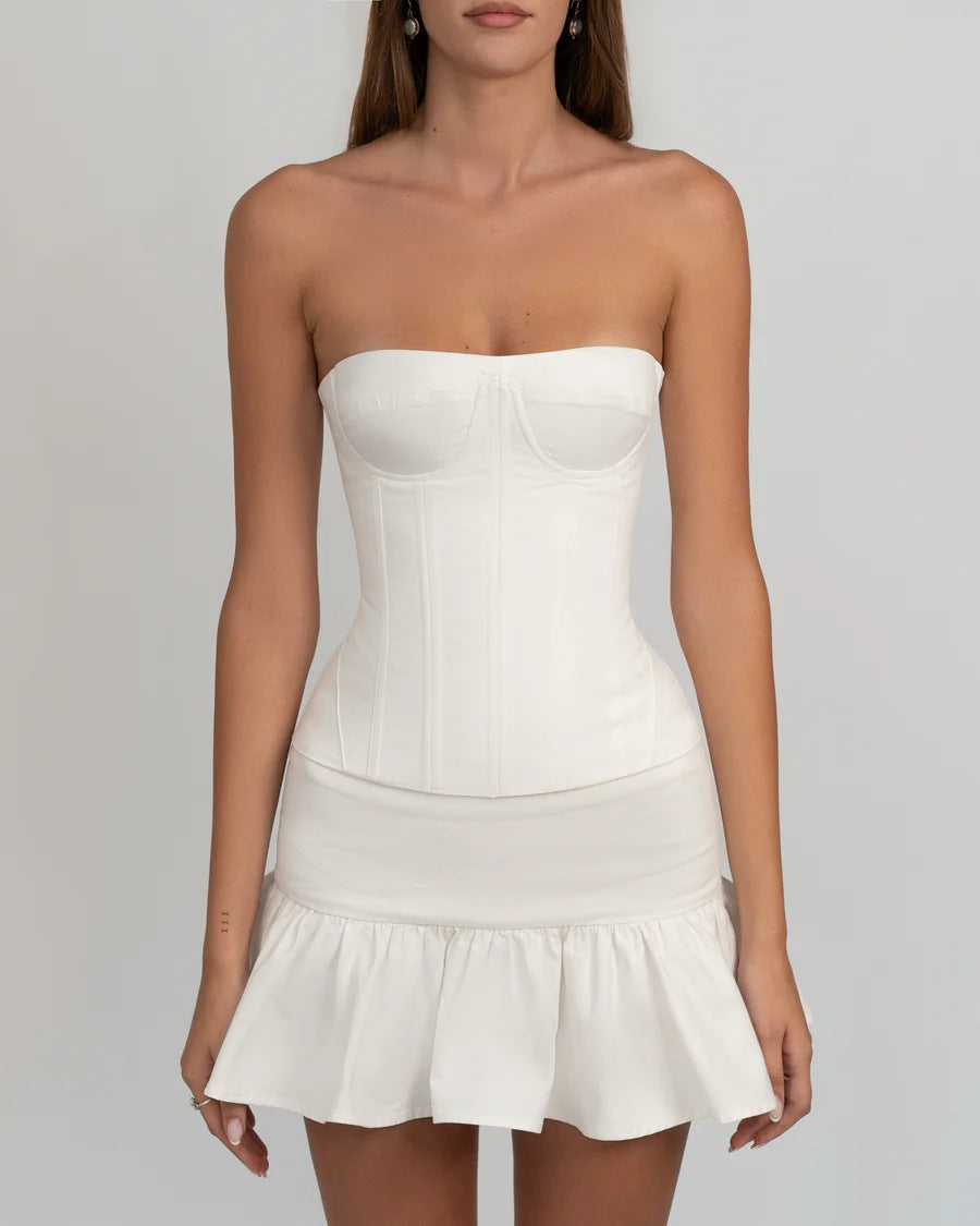 Women form-fitting corset dress with ruffled hem StylebySassy