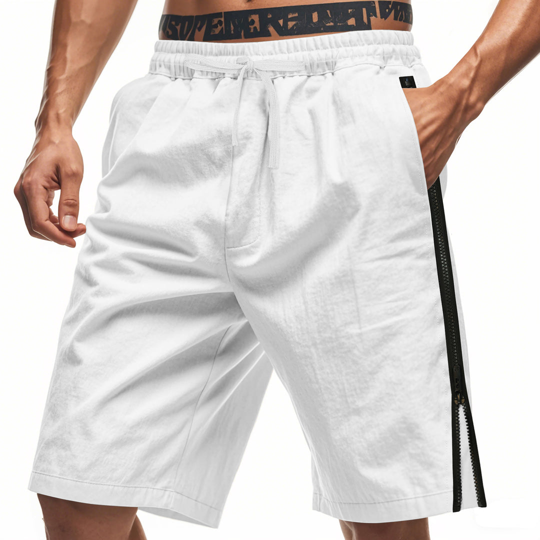 Men's lightweight training shorts with elastic drawstring waistband, side ventilation zippers, and slash pockets StylebySassy