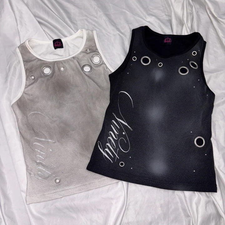 Ladies Trendy Tank Top with Decorative Eyelets and Shimmery Fabric StylebySassy