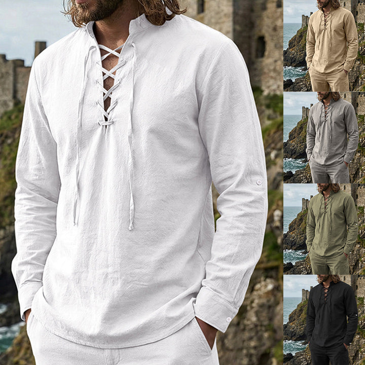 Men's Crinkle Linen Long Sleeve Shirt with Rollable Sleeves StylebySassy