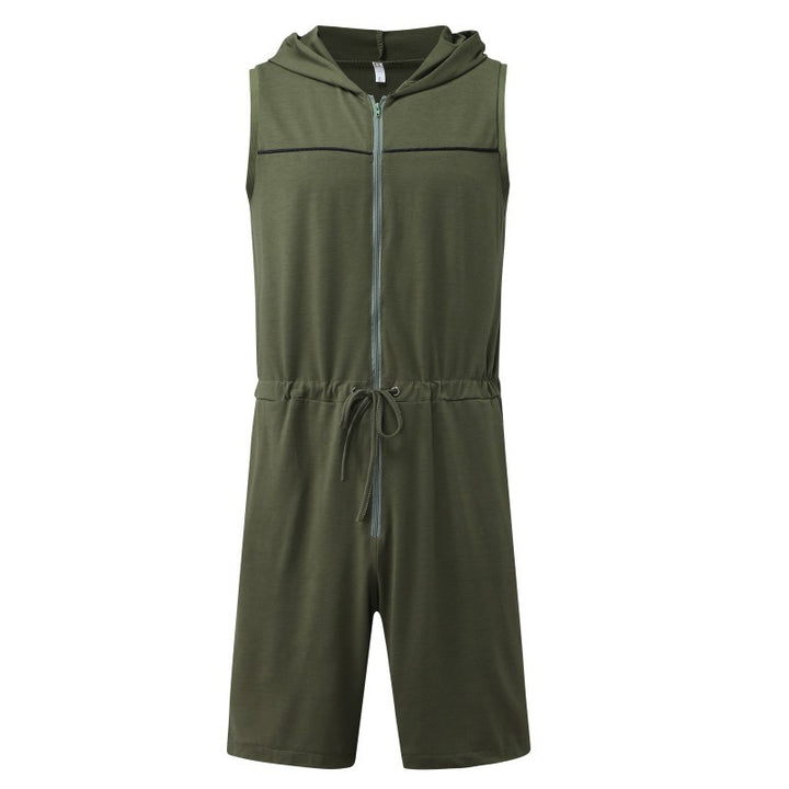 Men's sleeveless hooded overall with full zipper and drawstring StylebySassy