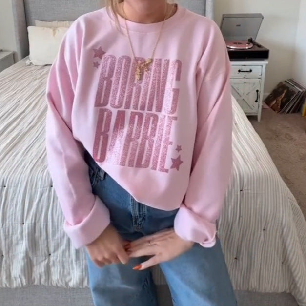 Women's glittering round neck sweatshirt with statement print and fleece-lined interior StylebySassy
