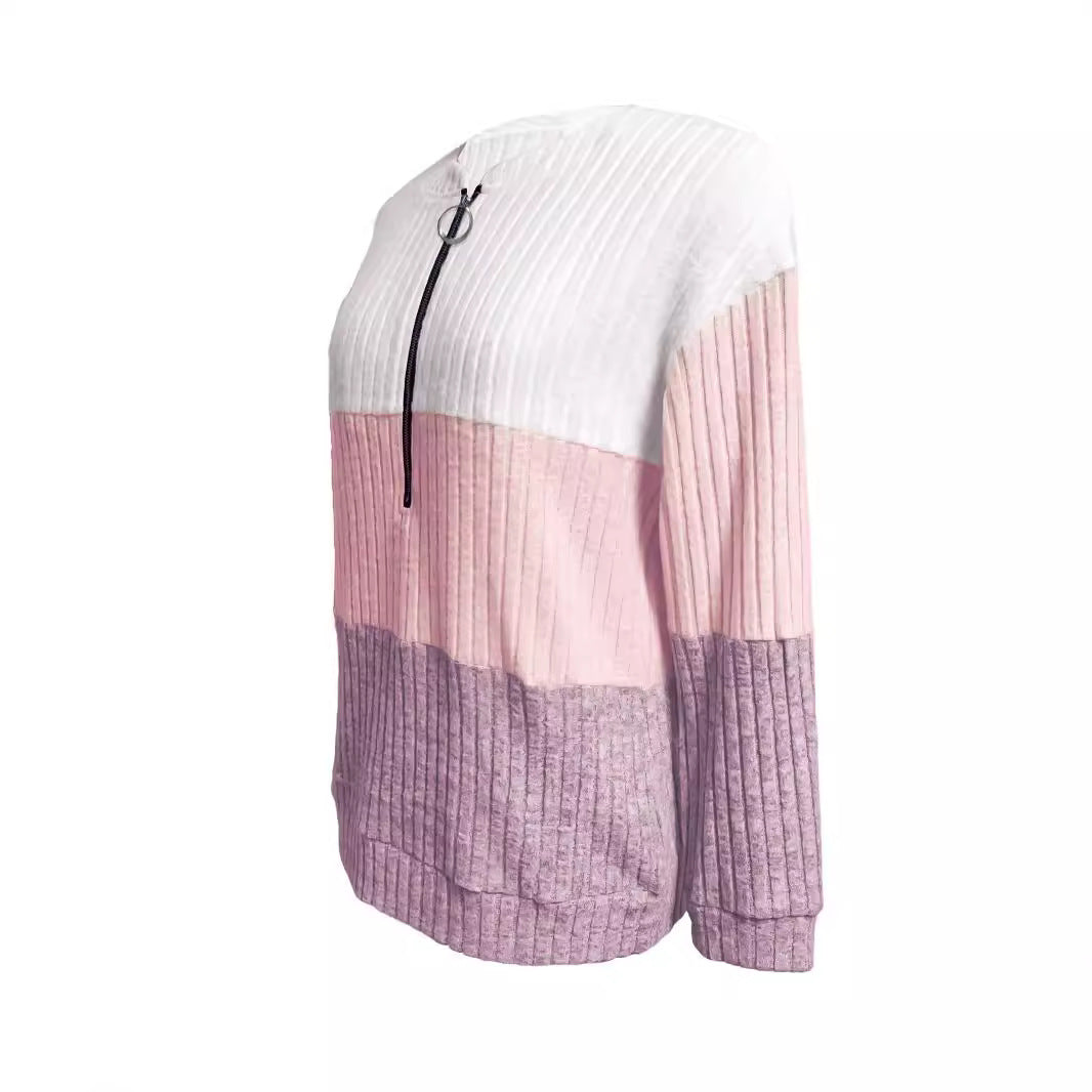 Women's long pullover with ring zipper and color block structure StylebySassy