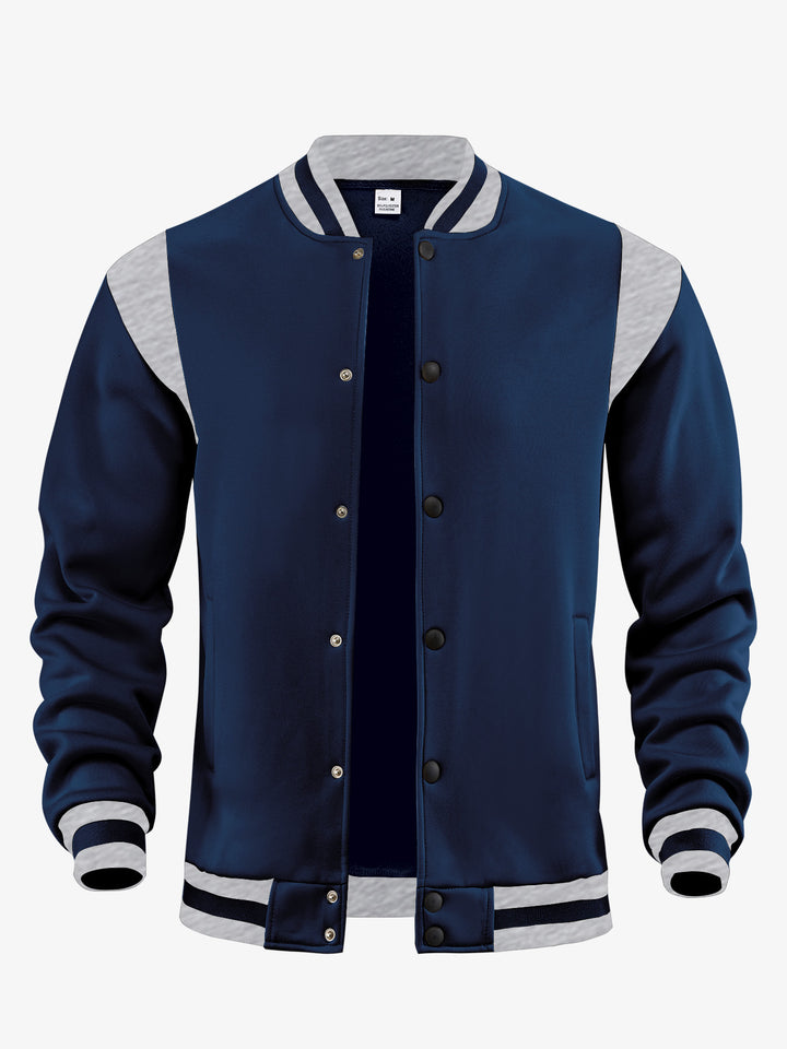 Men's light baseball jacket in sweat quality with snap button placket, ribbed collar and contrasting shoulder yoke StylebySassy