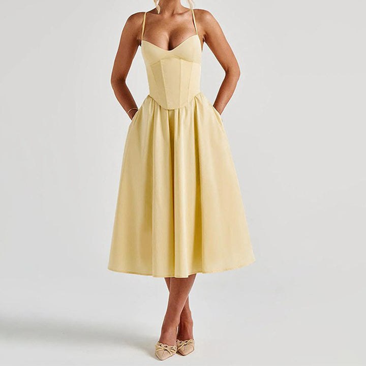 Women's midi dress with heart-shaped neckline and flared skirt StylebySassy