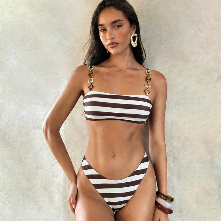 Women's bikini with fashionable stripe pattern and glamorous details StylebySassy