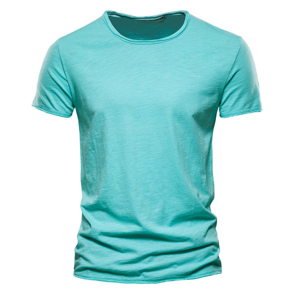 Men's light cotton jersey short-sleeve shirt with V-neck and slim fit StylebySassy