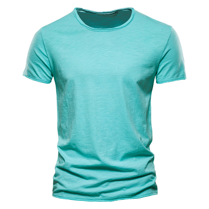 Men's light cotton jersey short-sleeve shirt with V-neck and slim fit StylebySassy